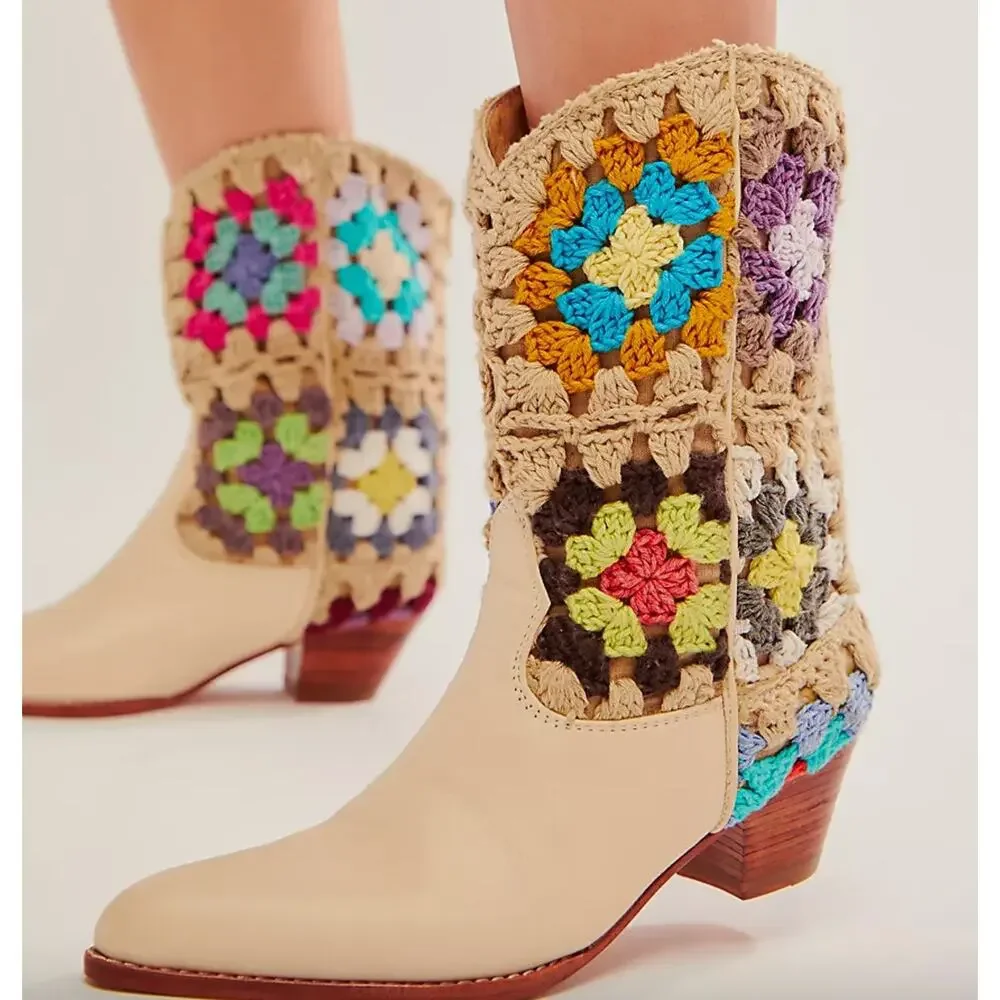 Free People MOMO Selina Crochet Western Boots 38